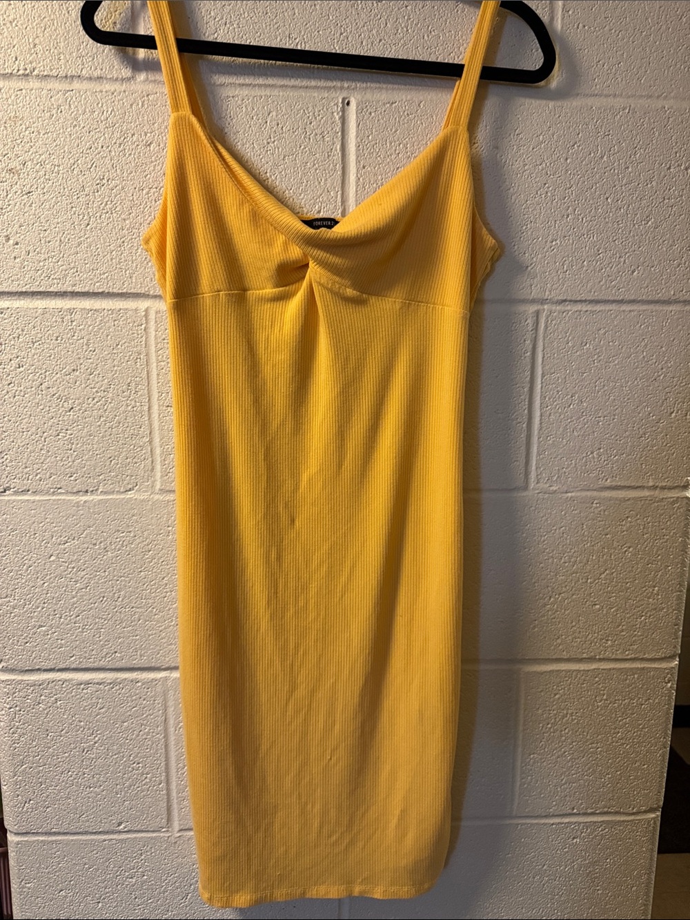 Forever 21 Yellow Twist-Front Ribbed Midi Dress